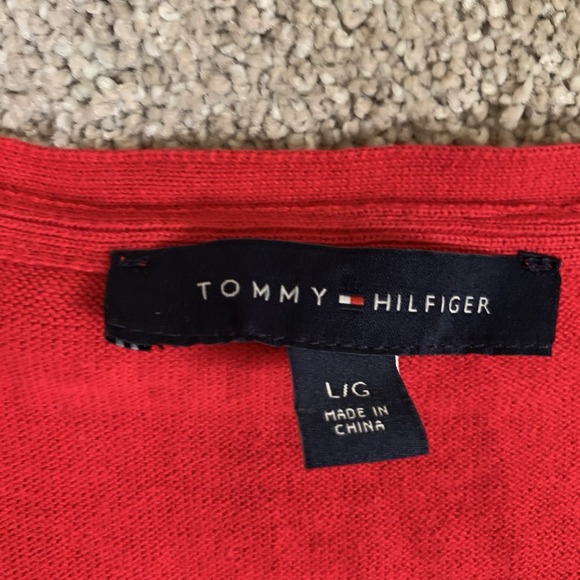 Tommy Hilfiger Vneck Lightweight Sweater Red Snowflake Winter‎ Womens? Large - Picture 4 of 6